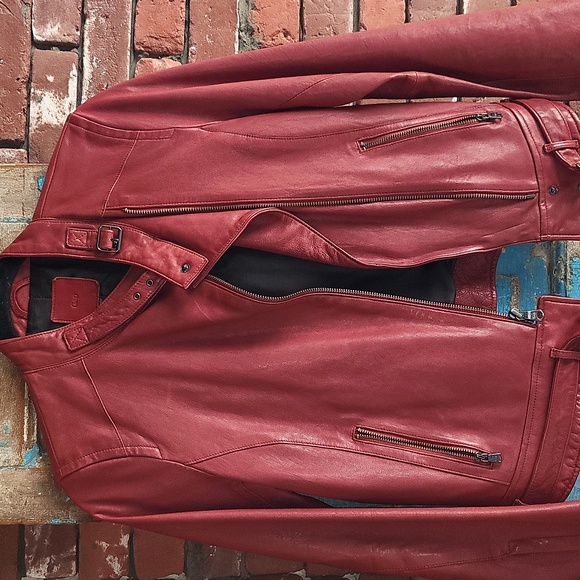 Women's Red Leather Jacket - Picture 3 of 6